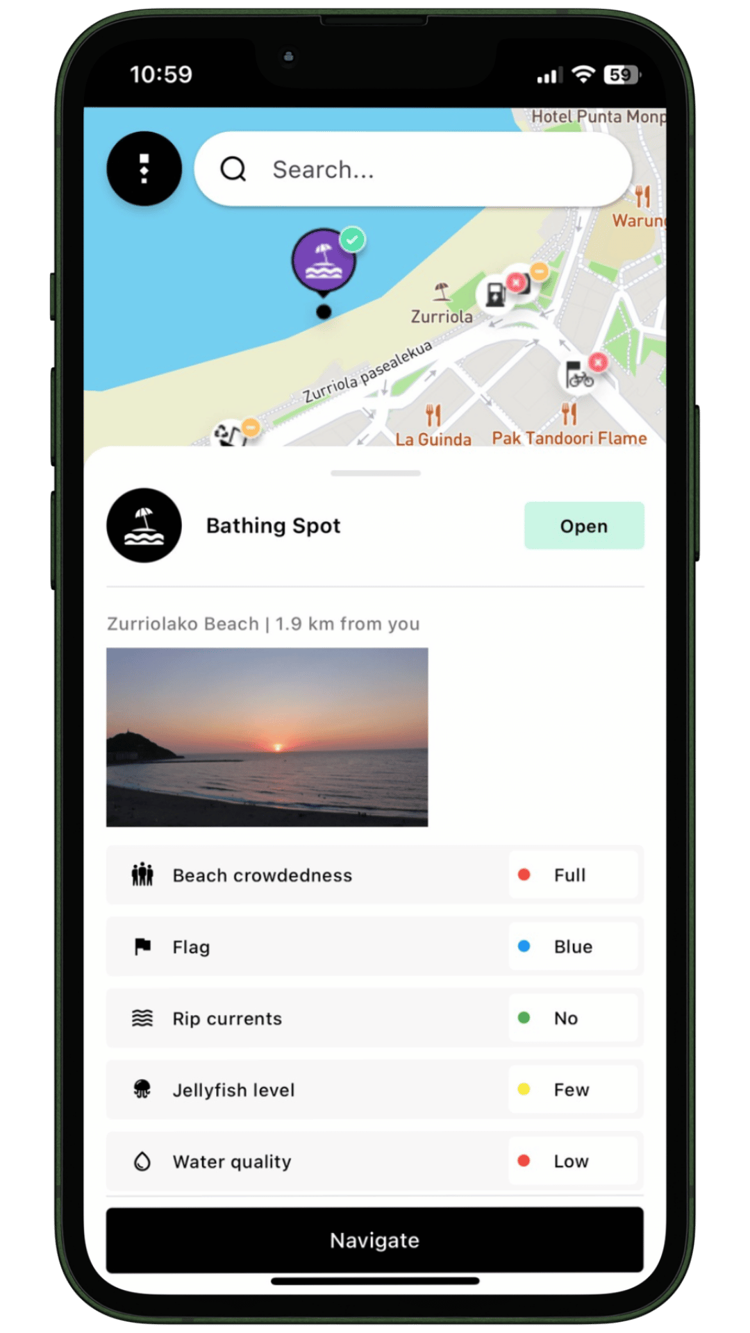 San sebastian Bathing spot real time Thinkz ioT mapz smart tourism